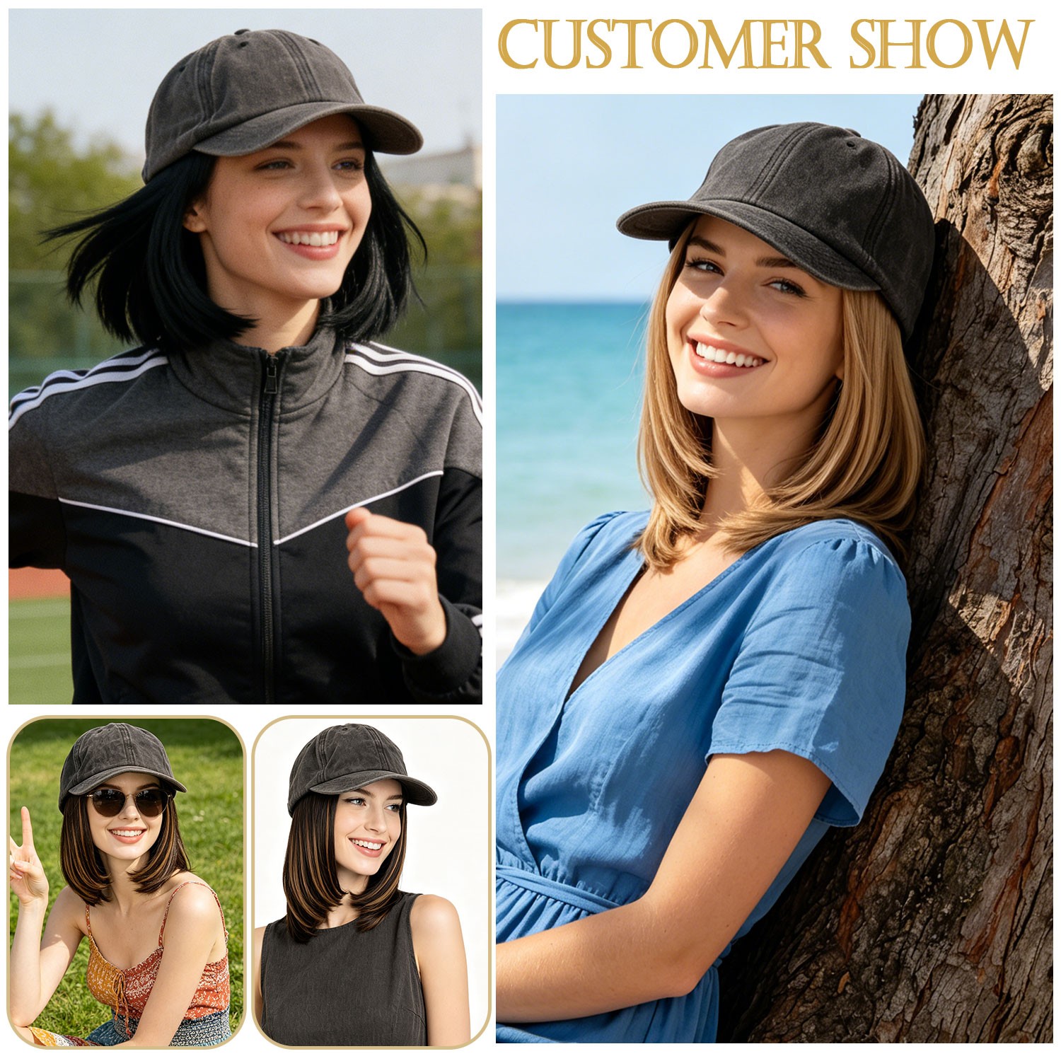 Baseball Cap Hat with Short Synthetic Hair,Baseball Hat Cap with Straight Hair M