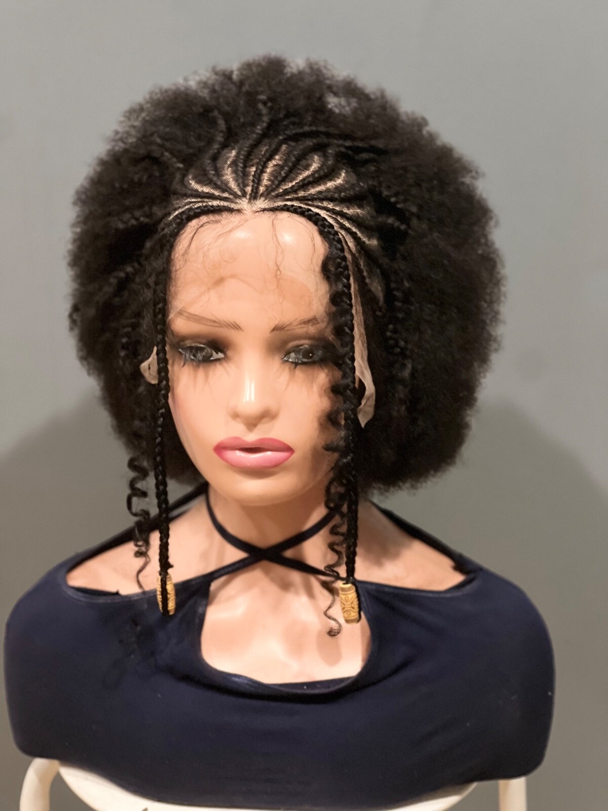 Braided cornrow Afro wig. Human hair wig with baby hair just as pictured.
