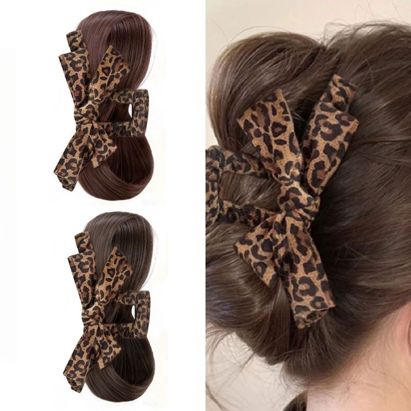 Fashion Animal Print Bowknot Claws Clip On Bun Extension for Quick Hair Change