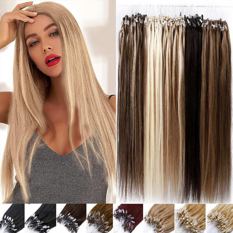 Micro Link Hair Extensions Loop Micro Ring Beads Tip Real Remy Human Hair16-26in