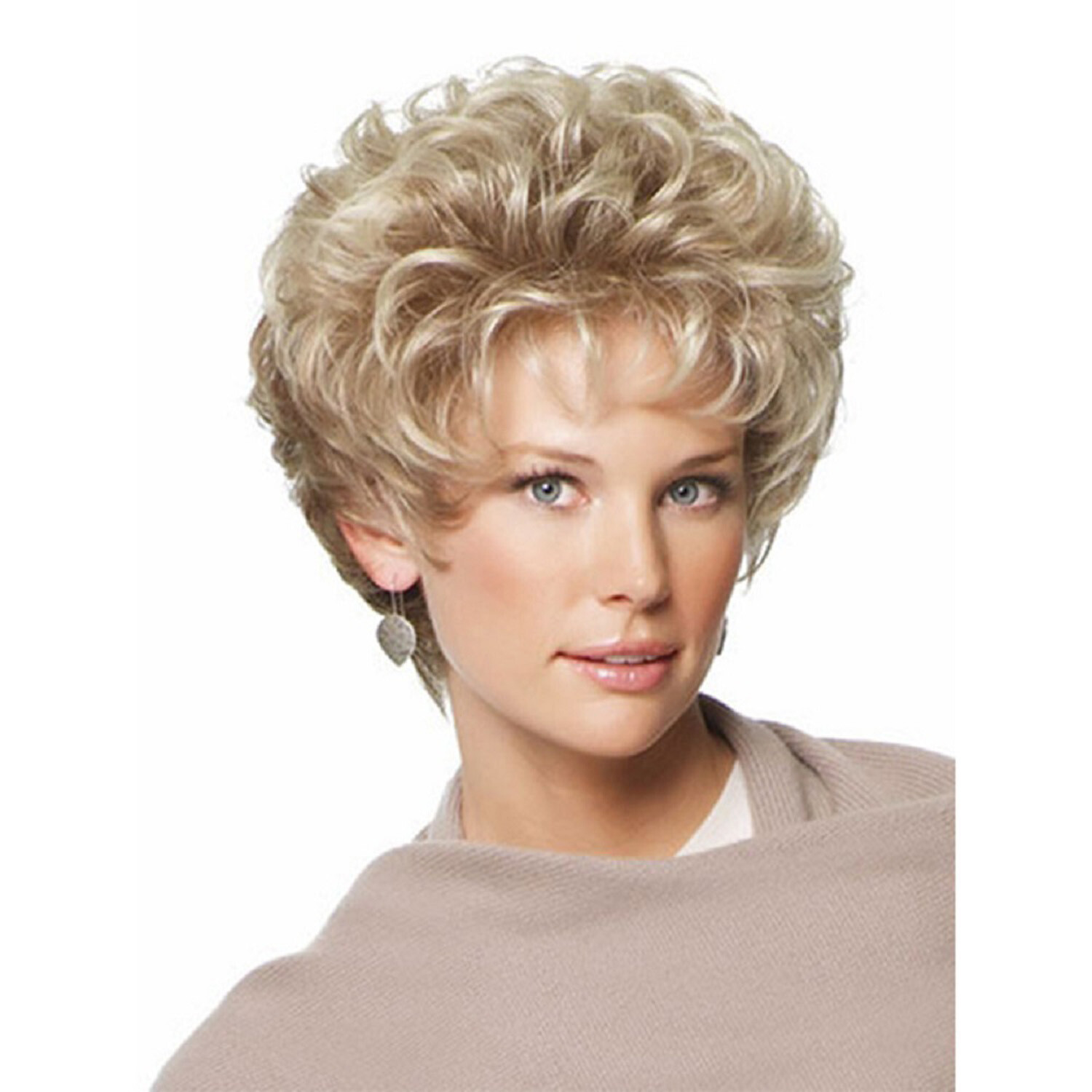 Short Blonde Mixed Brown Pixie Cut Wigs for White Women Layered Brown Curly Wigs