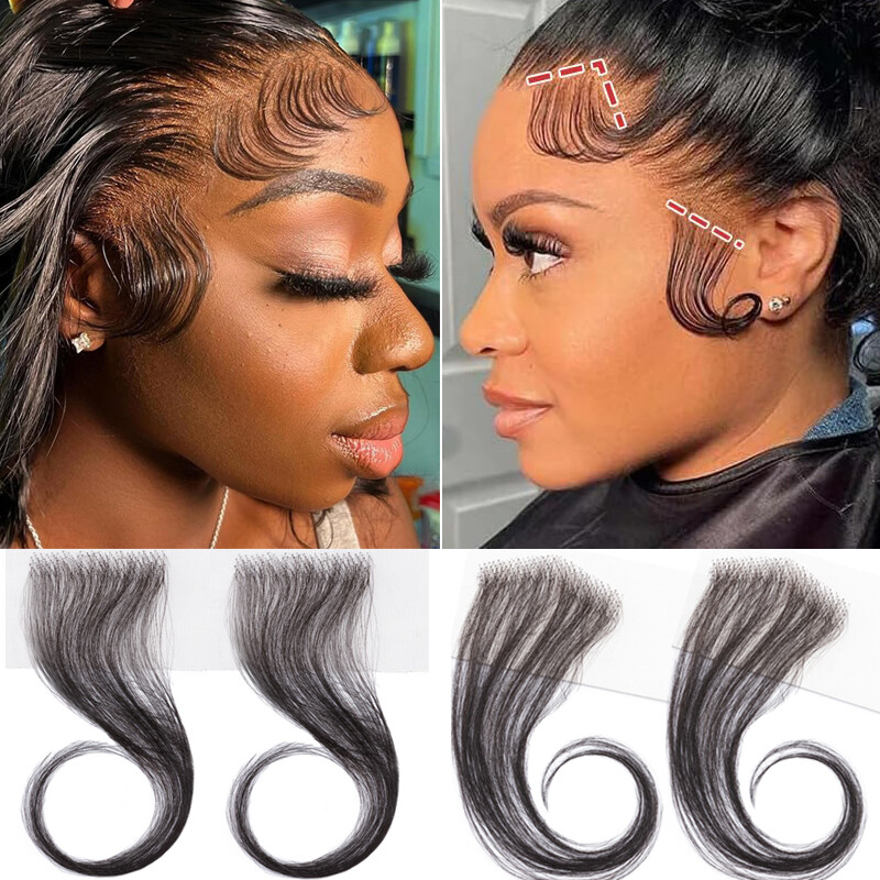 Edges Hair Swiss Lace Baby Hair Stripes Pieces 100% Human Hair Extensions #Black