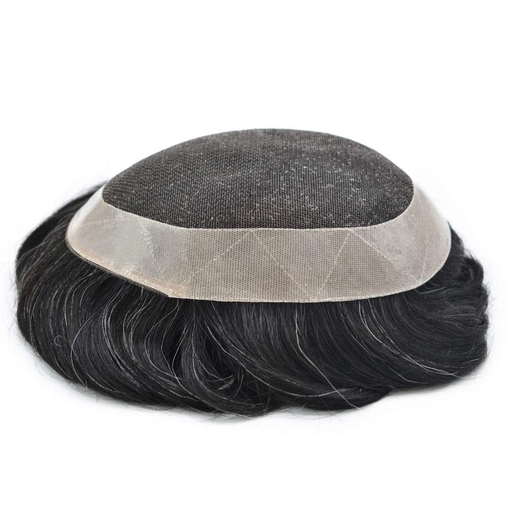 Mens Toupee FULL FRENCH LACE Hairpiece Skin PU Around Hair Replacement Wigs