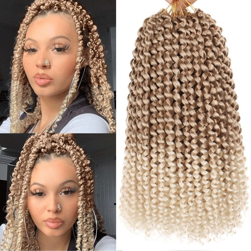 Leeven 7 Packs 12 Inch Passion Twist Hair Ombre Blonde Water Wave Crochet