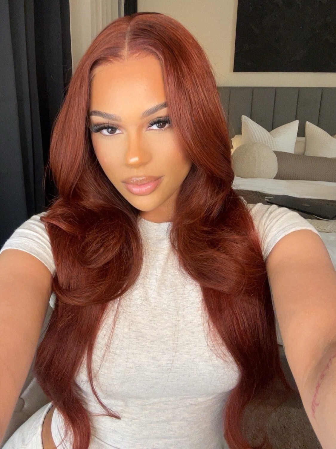 UNice Mongolian Reddish Brown Body Wave Bundles Human Hair Weave Cooper Red Weft