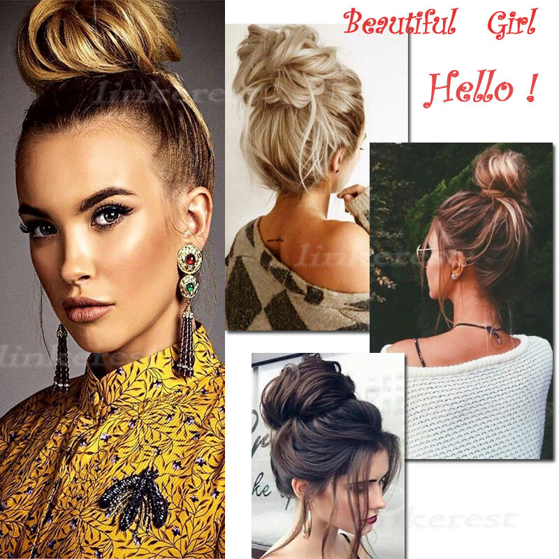 Messy Curly/Straight Bun Hairpiece 100% Remy Human Hair Piece Chignon Scrunchie