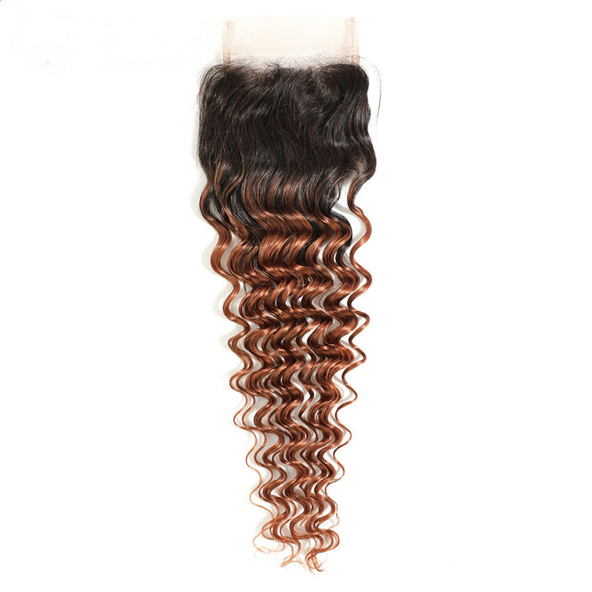 4X4 Lace Closure Brazilian 100% Human Hair Deep Wave 27# 30# Color 12-24inch