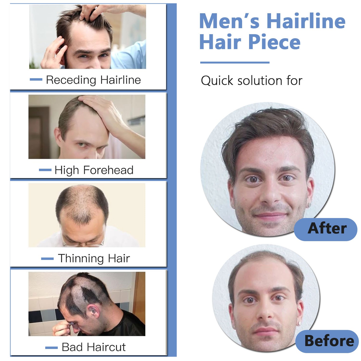 100% Human Hair Replacement System Thin PU Skin Toupee Wig Hairpiece Women Men M