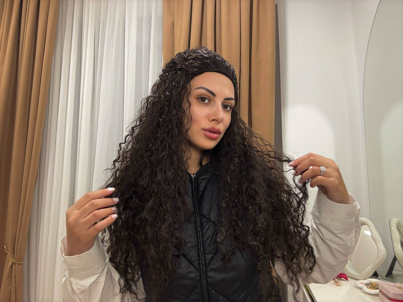 Womens Polynesian Princess Wig, Long Curly Wig, Premium Breathable Capless Cap