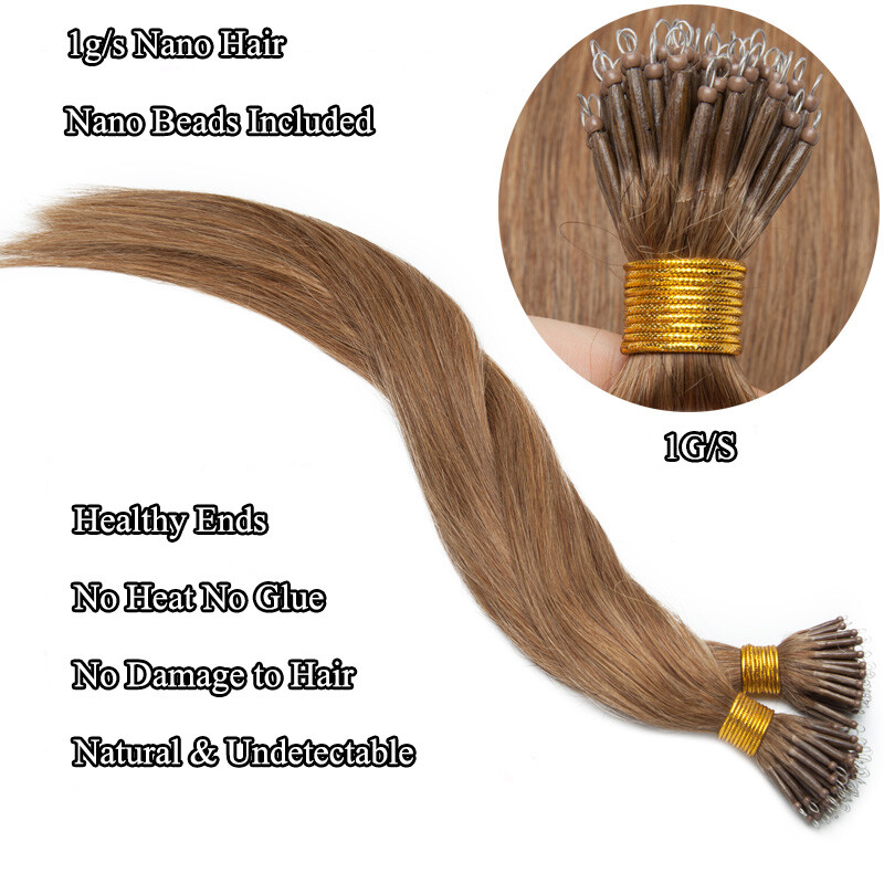 1G THICK Nano Ring 100% Remy Human Hair Extensions Nano Bead Microlink Highlight