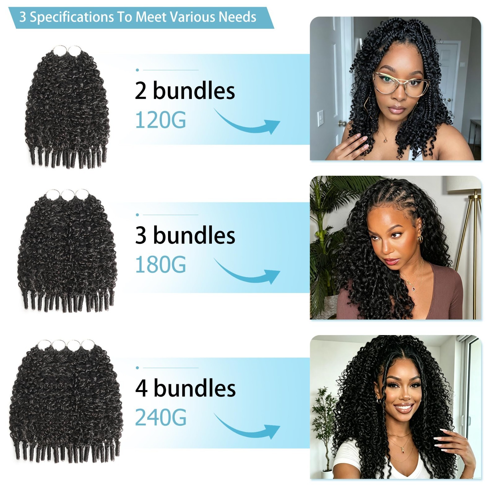 16″ Burmese Curly Crochet Hair Extensions for Black Women – 180g Pre-Separated B
