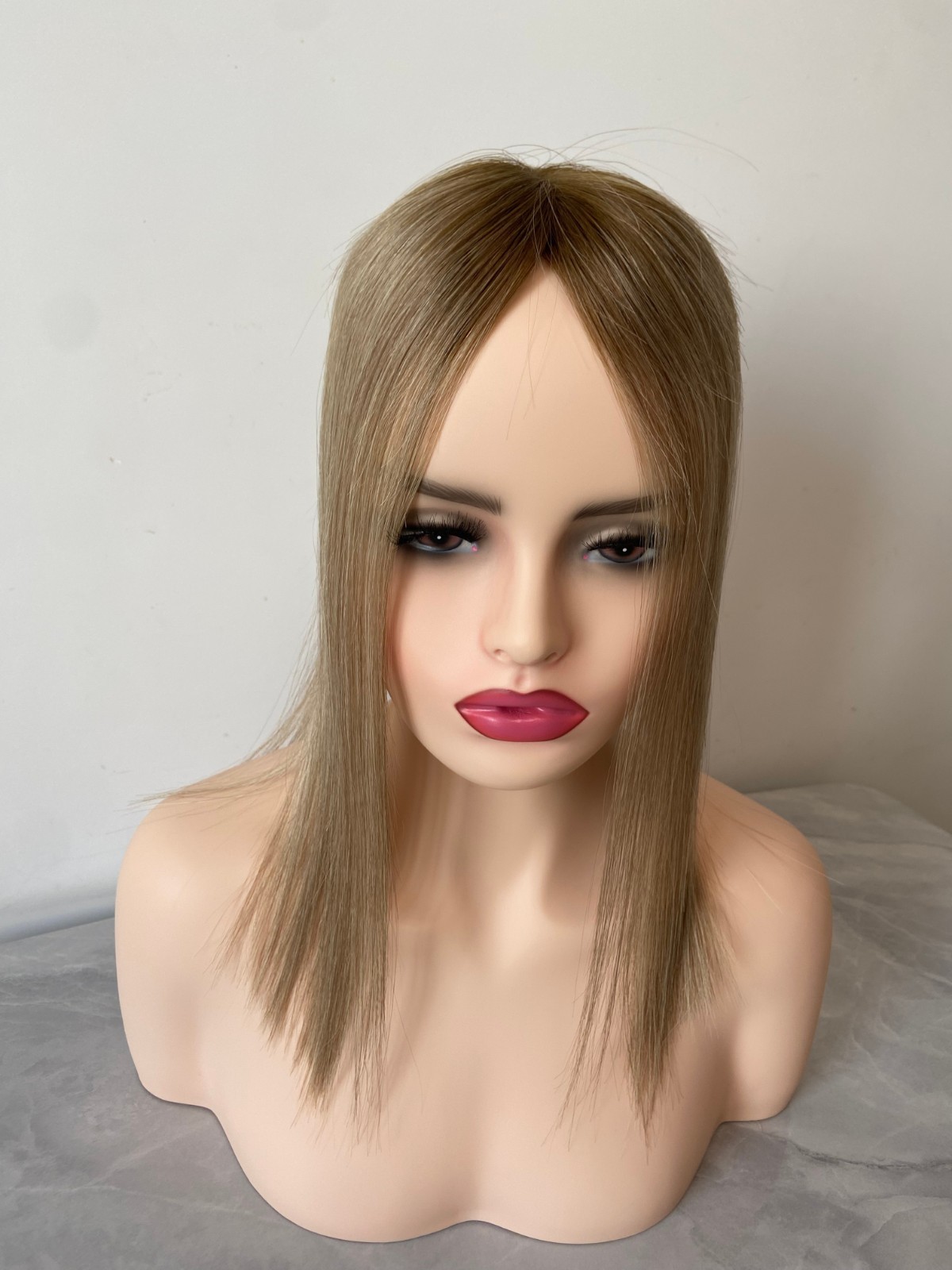 100% HUMAN RUSSIAN HAIR 5″x5″TOPPER DARK BLONDE OMBRE HAIRPIECE HIGHLIGHTS