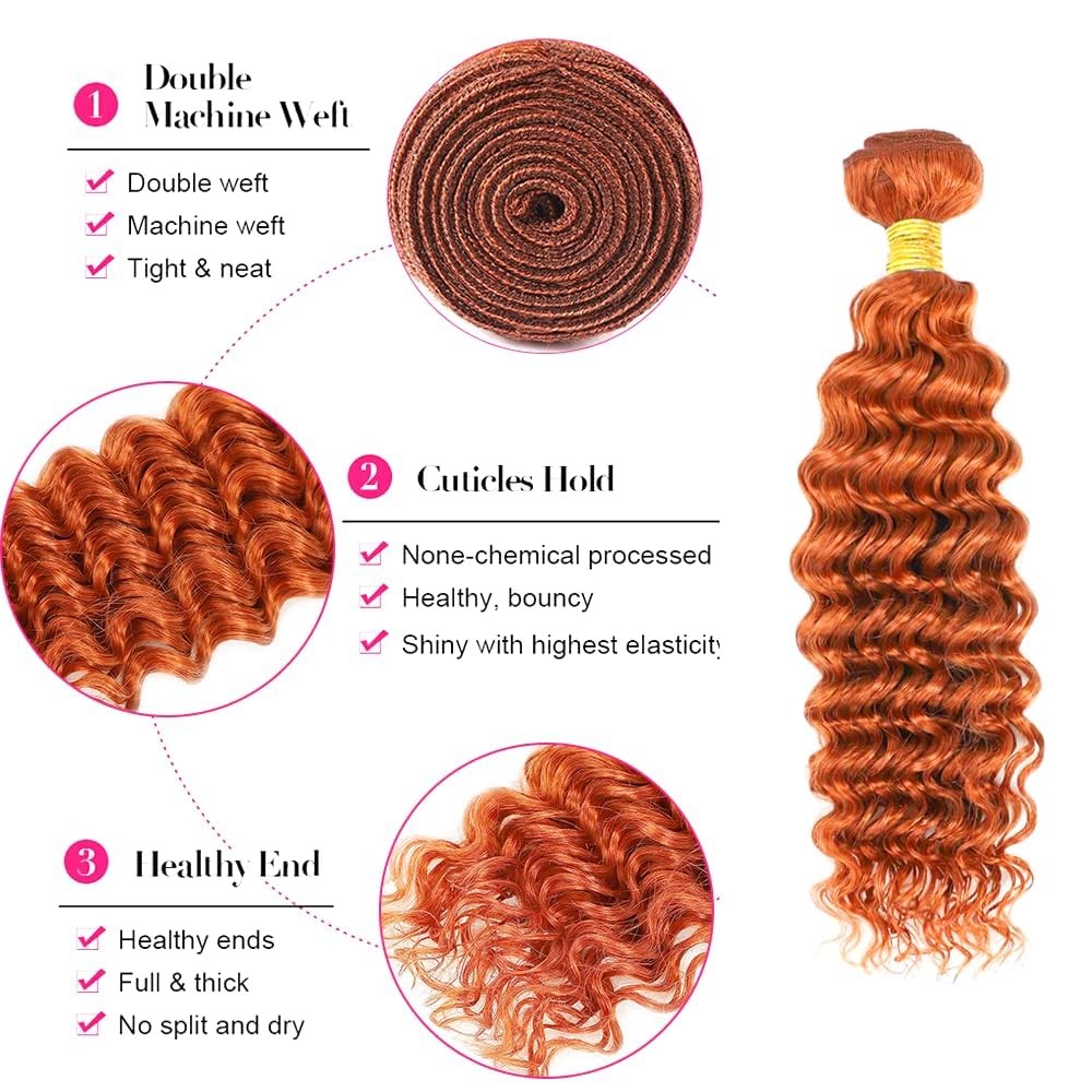 Mavkuvx 350 Ginger Orange Bundles Deep Wave Bundles Human Hair 18 18 18 Inch