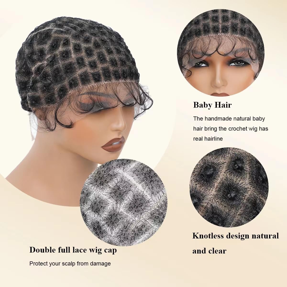 Double Full Lace Crochet Wig Caps With Natural Knots And Baby Hair Easy For W…
