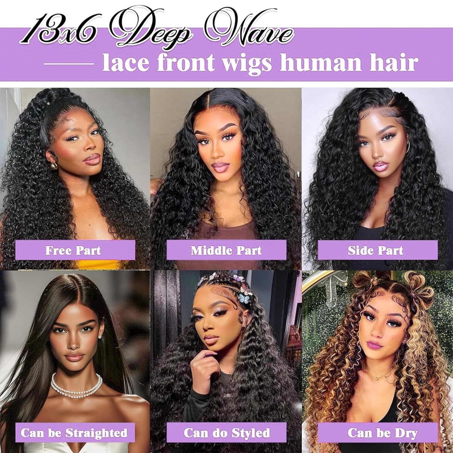 26 Inch Deep Wave Wig Human w/ Baby Hair 200 Density 13×6 Lace for Black Women