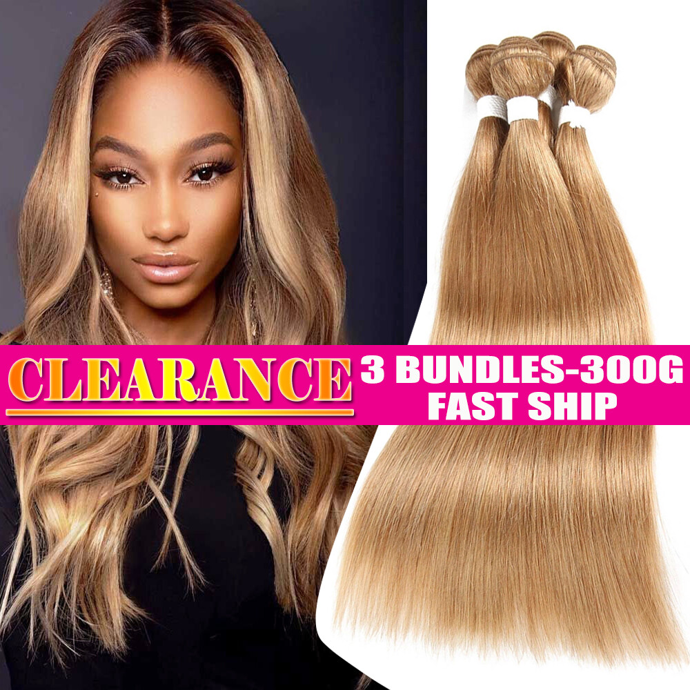 3 bundles Human Hair Remy Brown Virgin Weave Weft Extensions Brazilian Sewing US