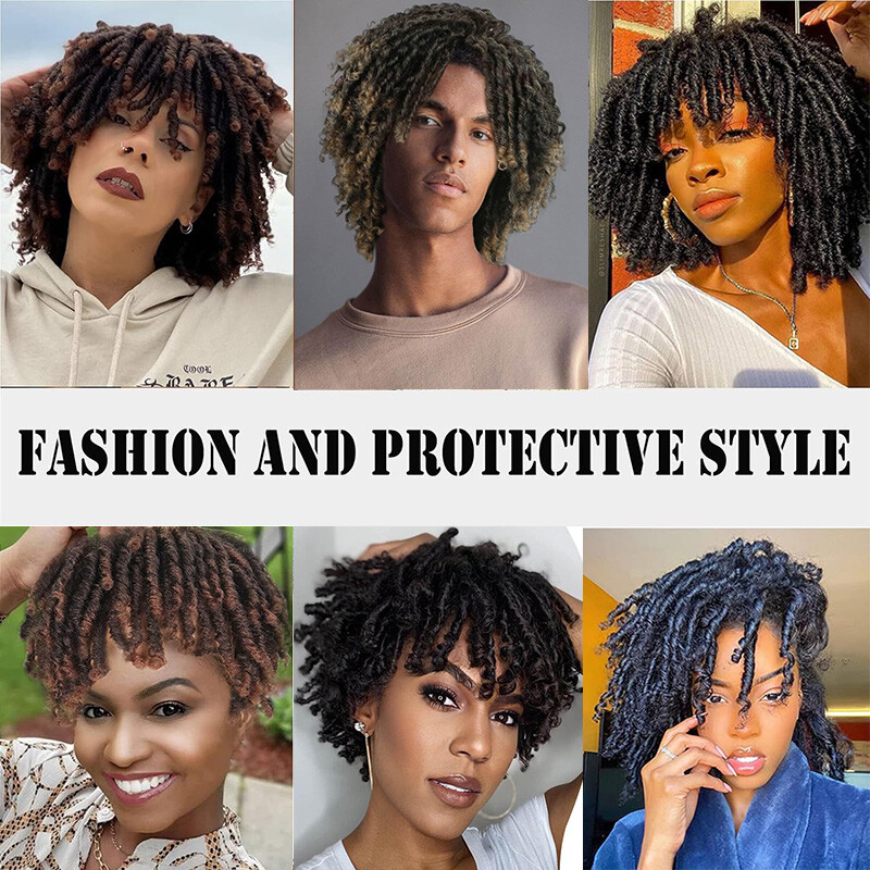 Men Synthetic Short Dreadlock Hair Topper Wig with Clip in Braided Half Wigs 5in