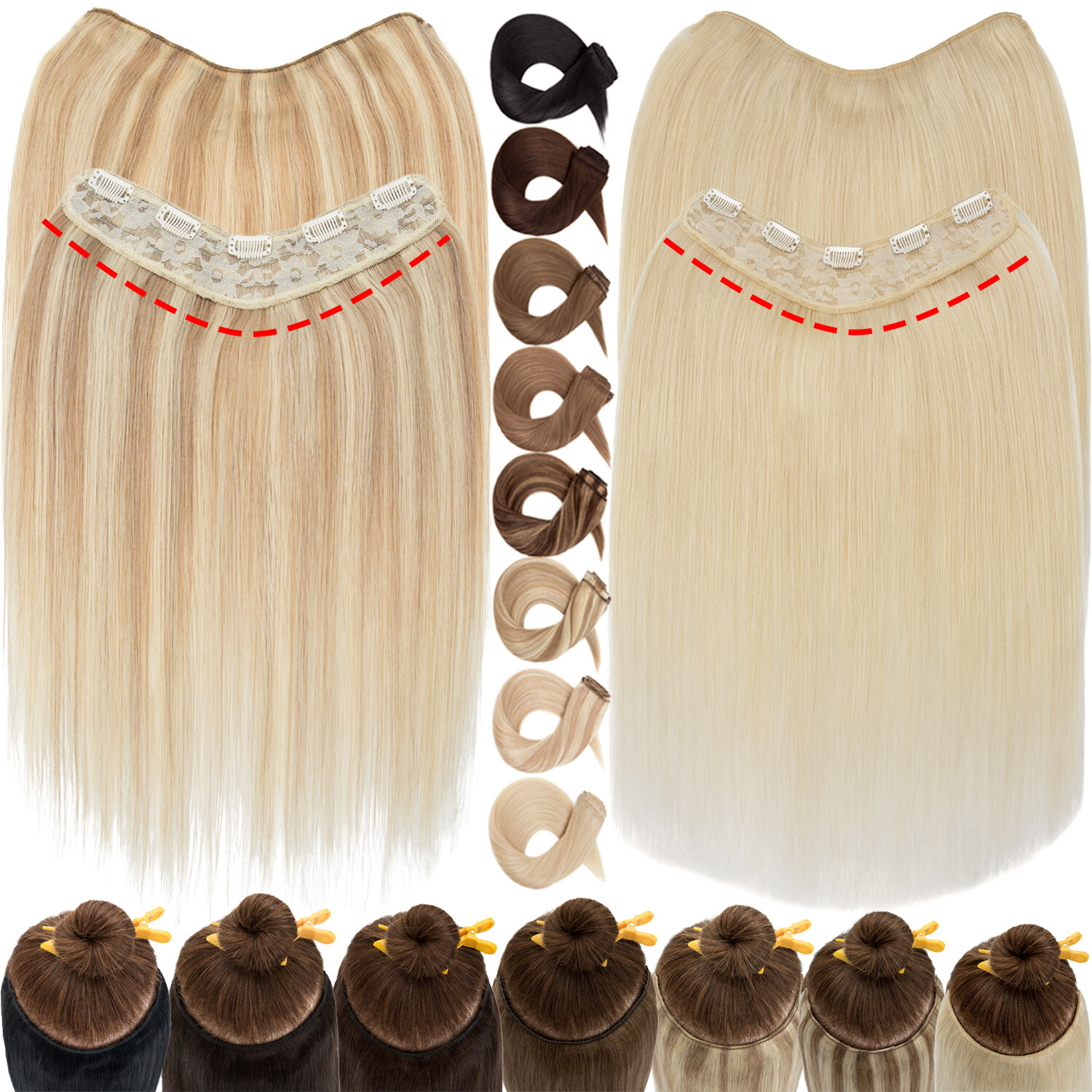 U Part One Piece Real Remy Clip In Human Hair Extension Full Head Blonde V-Shape