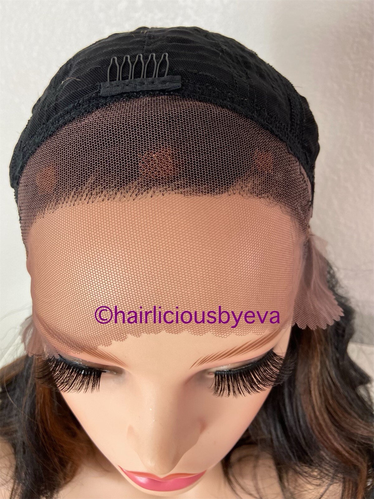 Golden brown wig ombré black wavy lace front 26 inch long heat ok color 1/30