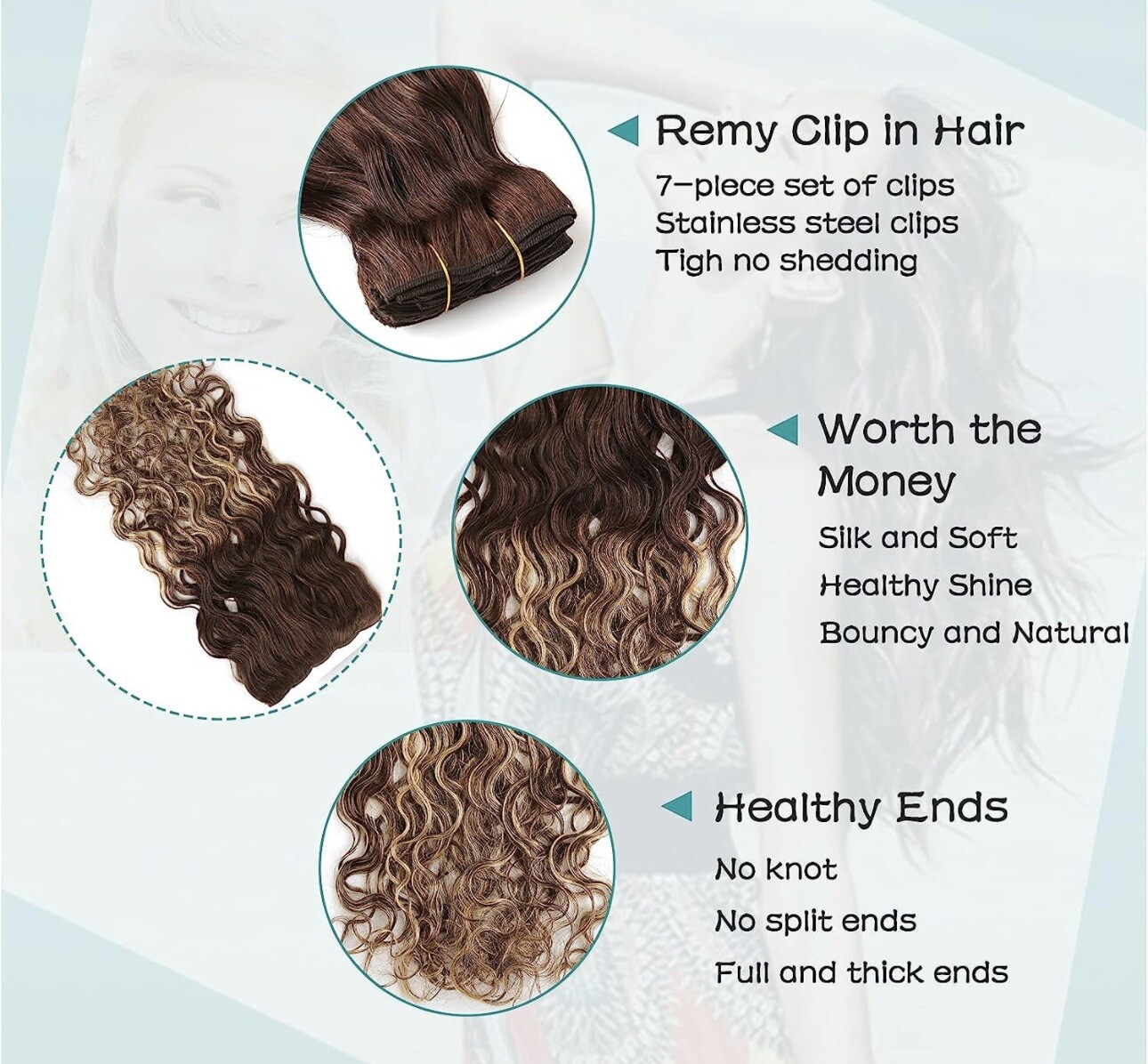 BEQUEEN Hair Clip in 100% Human Hair Extensions 8pcs 120g 18 inch, F4/4/27