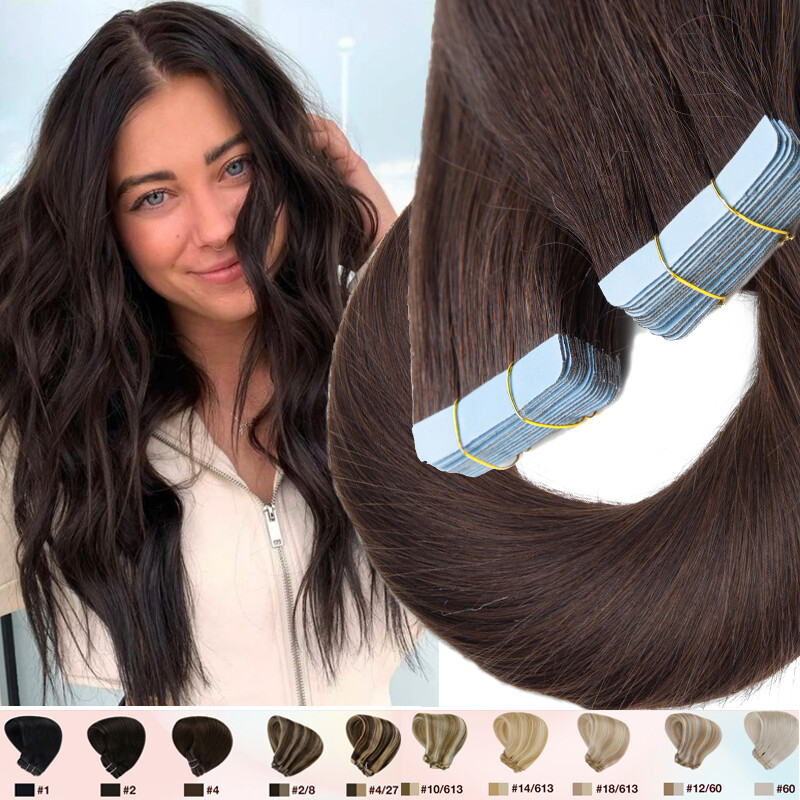 20″ Brazilian 150G+ Thick Tape In Human Hair Extensions Remy Skin Weft Full Head