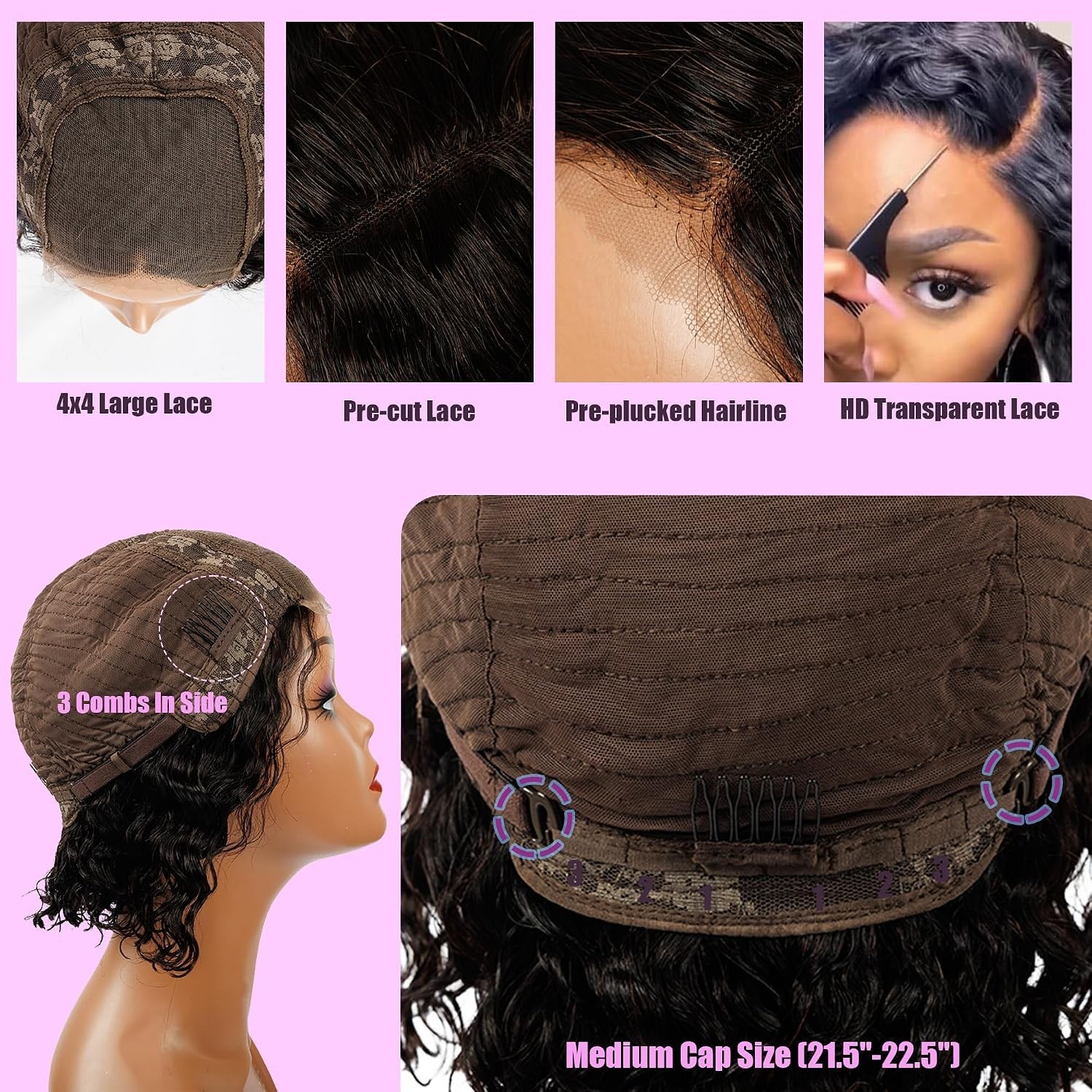 Glueless Bob Wig Human Hair for Women Water Wave Wigs Cut Lace Frontal Natural