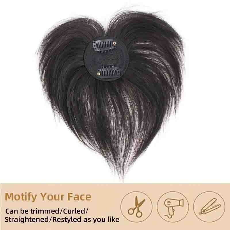 Women’s Human Hair Topper 6inch Round Short Straight Hairpiece Natural Look