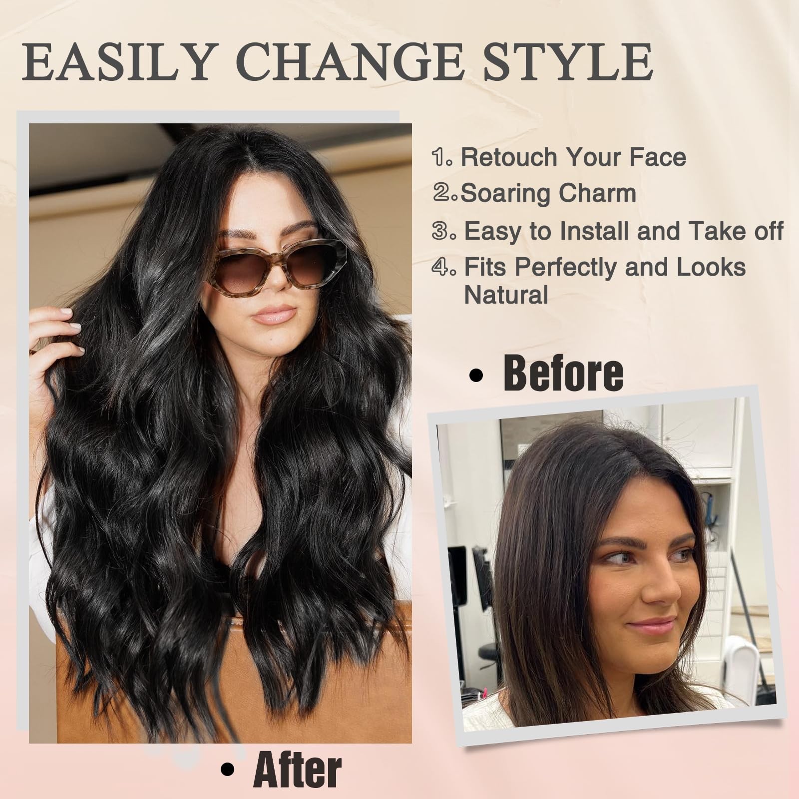 26 Inch Long Wavy Black Wig for Women, Middle Part Natural Looking Synthetic …