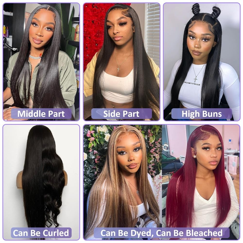 28″ Straight HD Lace Front Wig, Human Hair, Pre-Plucked, 180 Density, Glueless,