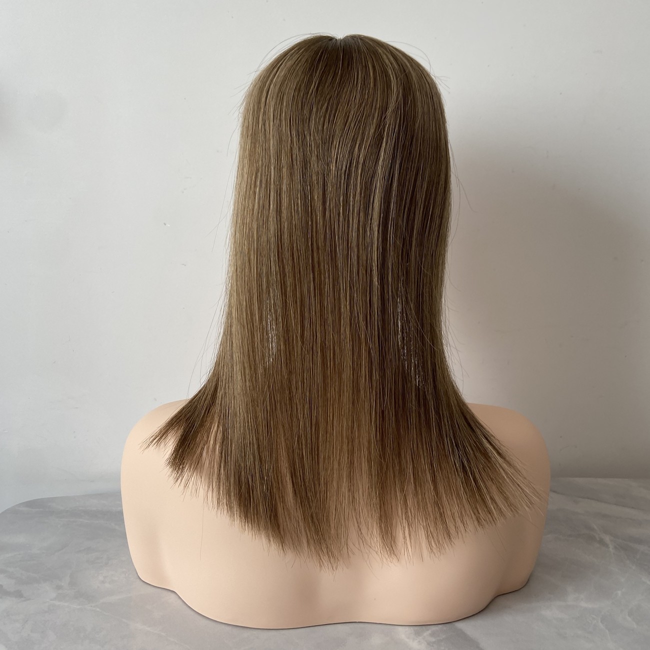 100% HUMAN RUSSIAN HAIR TOPPER MONO 5″X5″ BASE 14″ BROWN FREE PARTING HIGHLIGHTS