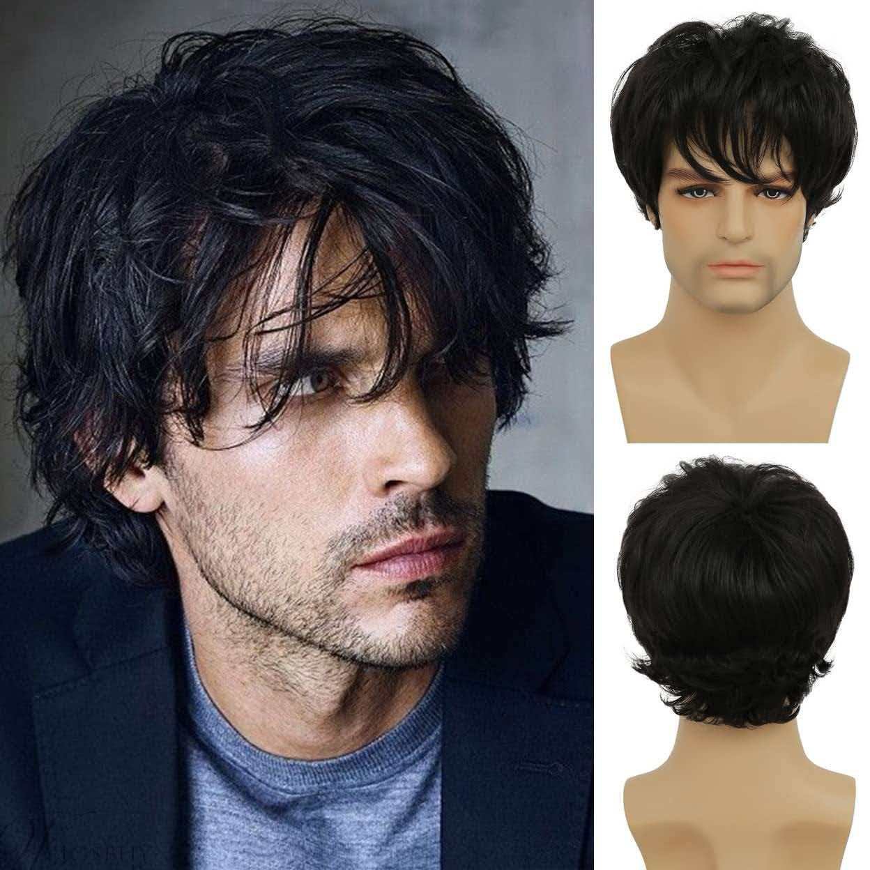 Men’s 8in Short Black Wig Heat Resistant Synthetic Cosplay Halloween Party