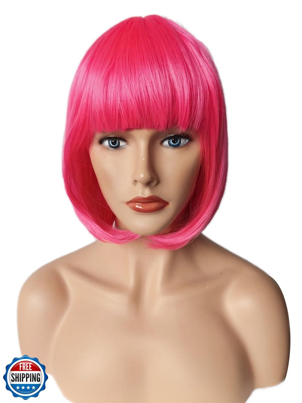 OYSRONG Women Short 11.81” Bob Straight Hot Pink Multifunction Synthetic Hai
