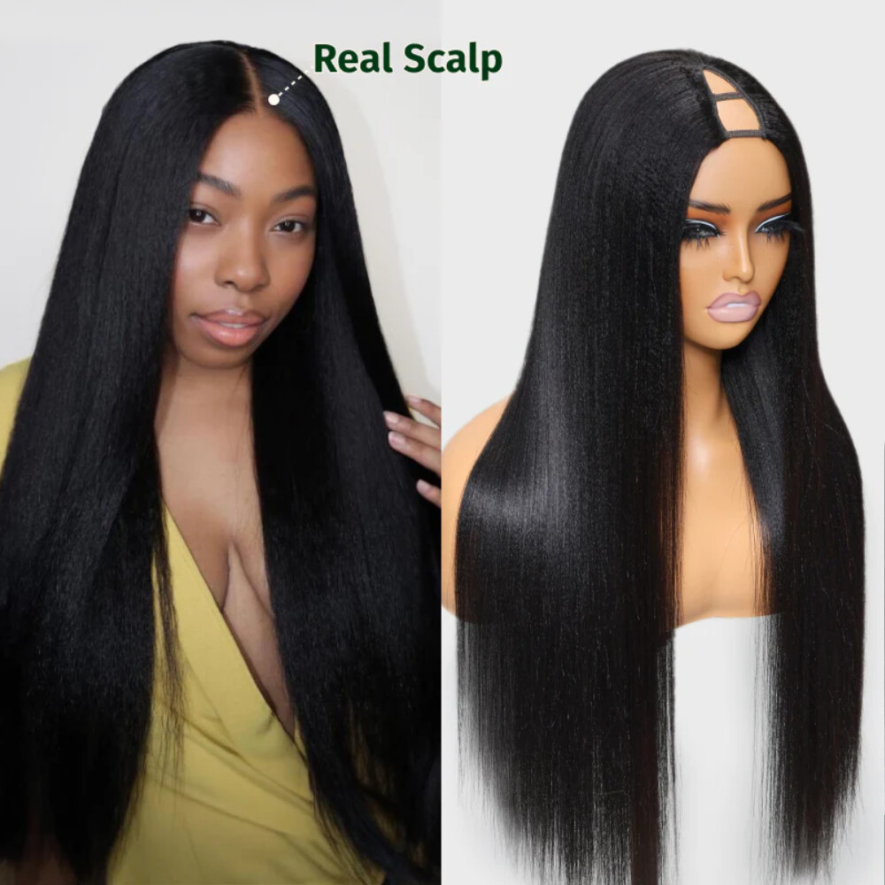 UNice Cambodian Yaki Straight V Part Human Hair Wigs Upgrade U Part Wig Glueless