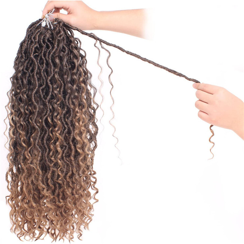 14″ – 24″ Faux Locs River Curly Crochet Hair Boho Goddess Braid Hair Extensions