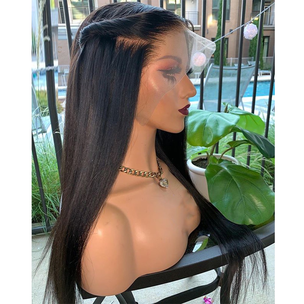 Lace Front Wig Long Straight Synthetic Hair Heat Resistant Pre Plucked Off black