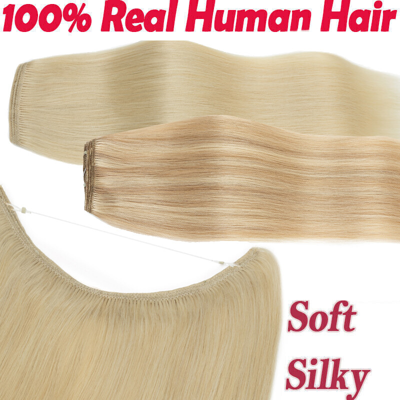 Wire On Clip In 100% Remy Human Hair Hairpiece Headband Extensions Hidden Ring