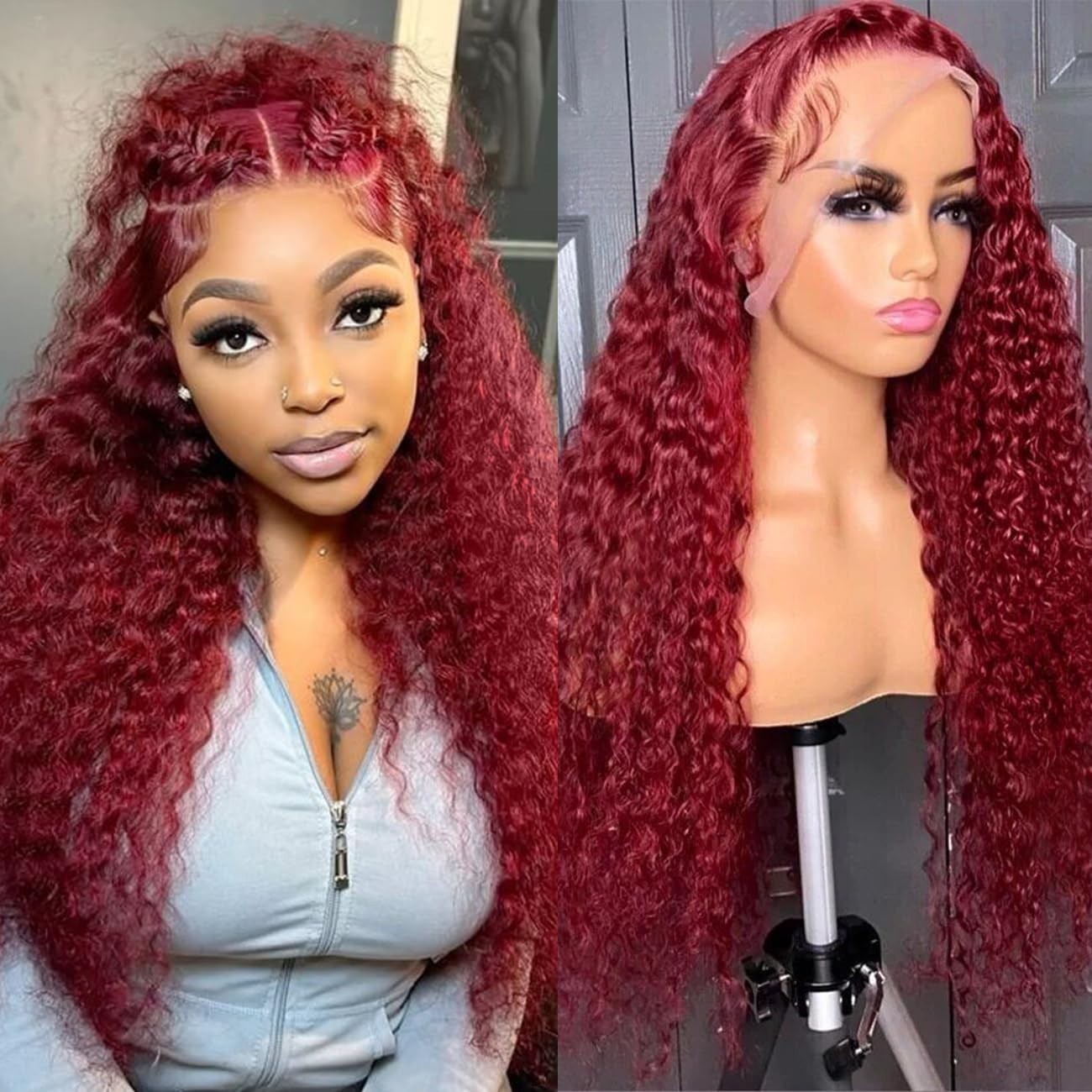 30 Inch Burgundy Human Hair Wig – 13×6 Lace Front Deep Wave Style