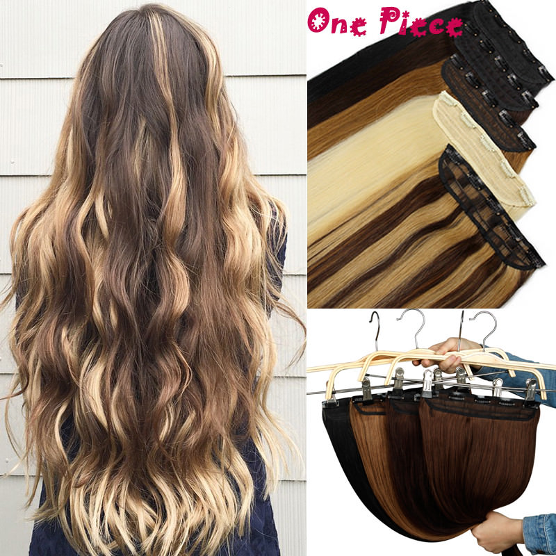 Thick One Piece Clip In 100% Remy Human Hair Extensions 3/4Full Head DIY Weft US
