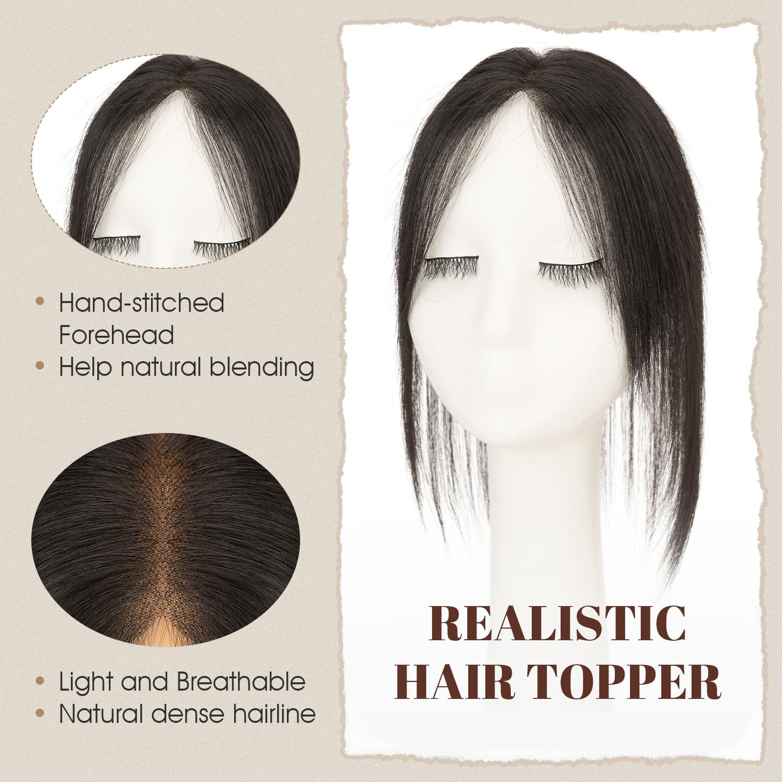 12 Inch Human Hair Topper – Ultra Thin Clip-In Crown Piece for Thinning Gray Hai