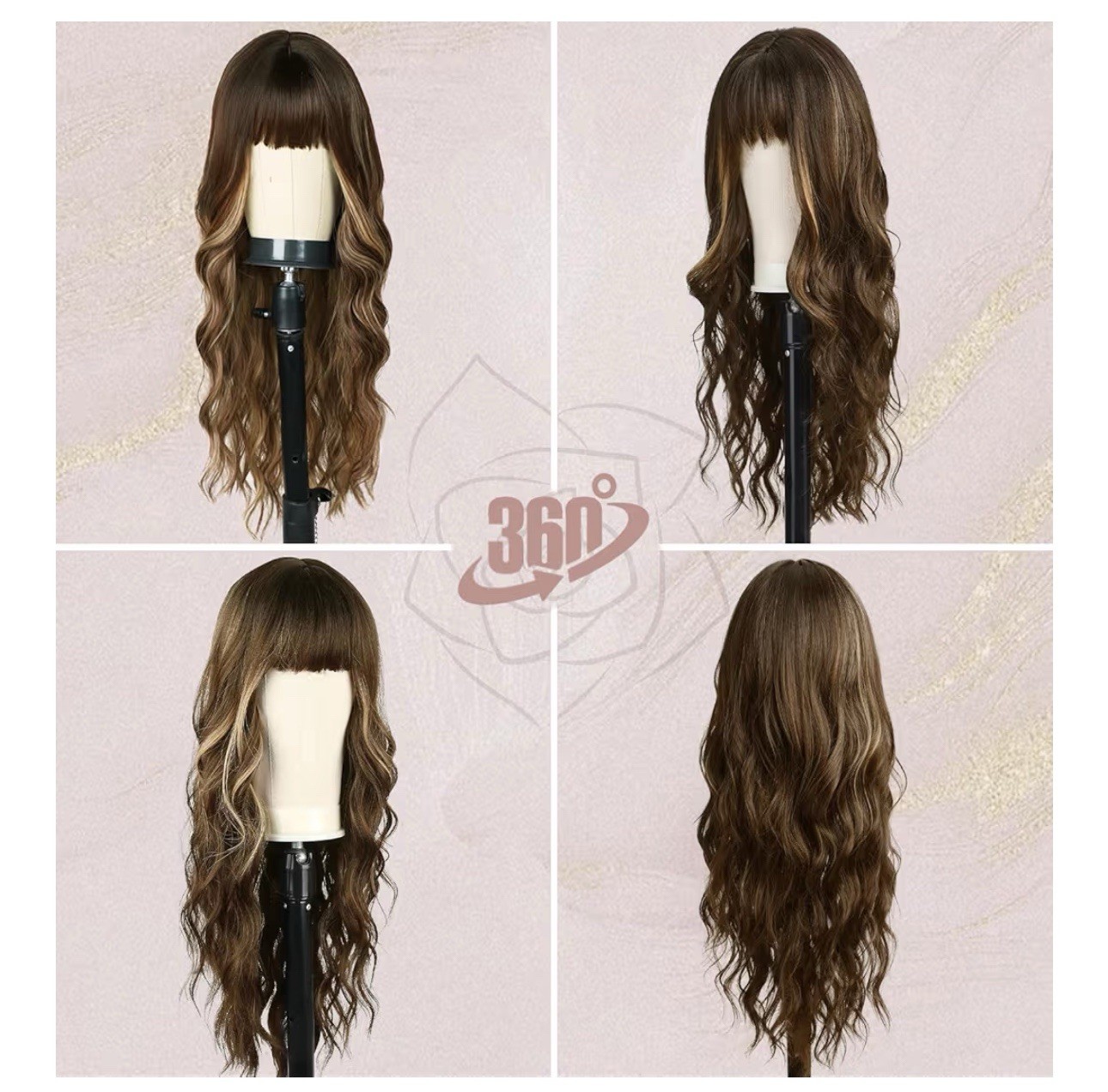 Lot Of 2 Long Brown Wigs 26 Brown Mixed Blonde & 22” Half Curl Clip Cold Brown