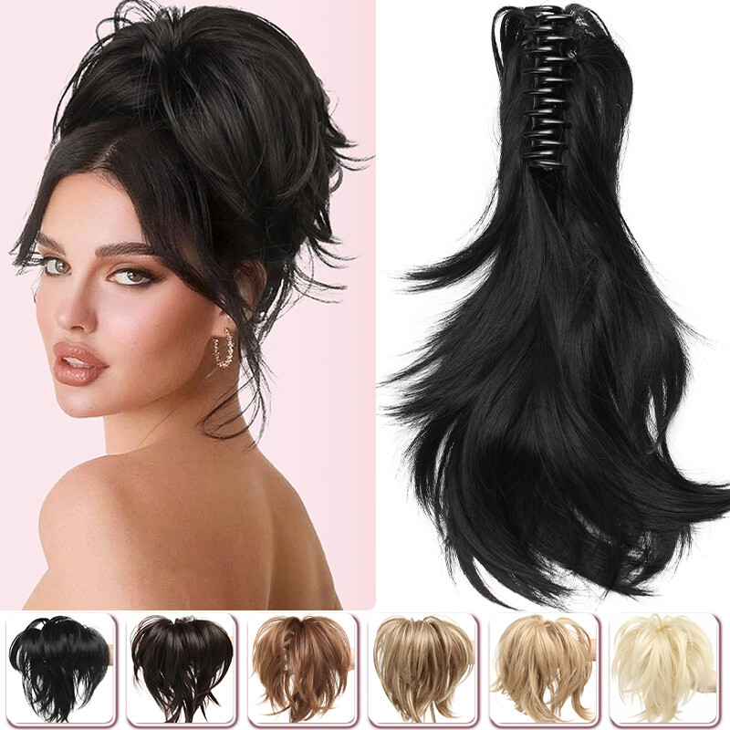 Messy Bun Hair Piece Bendable Claw Clip Ponytail Straight Curly Updo Extensions