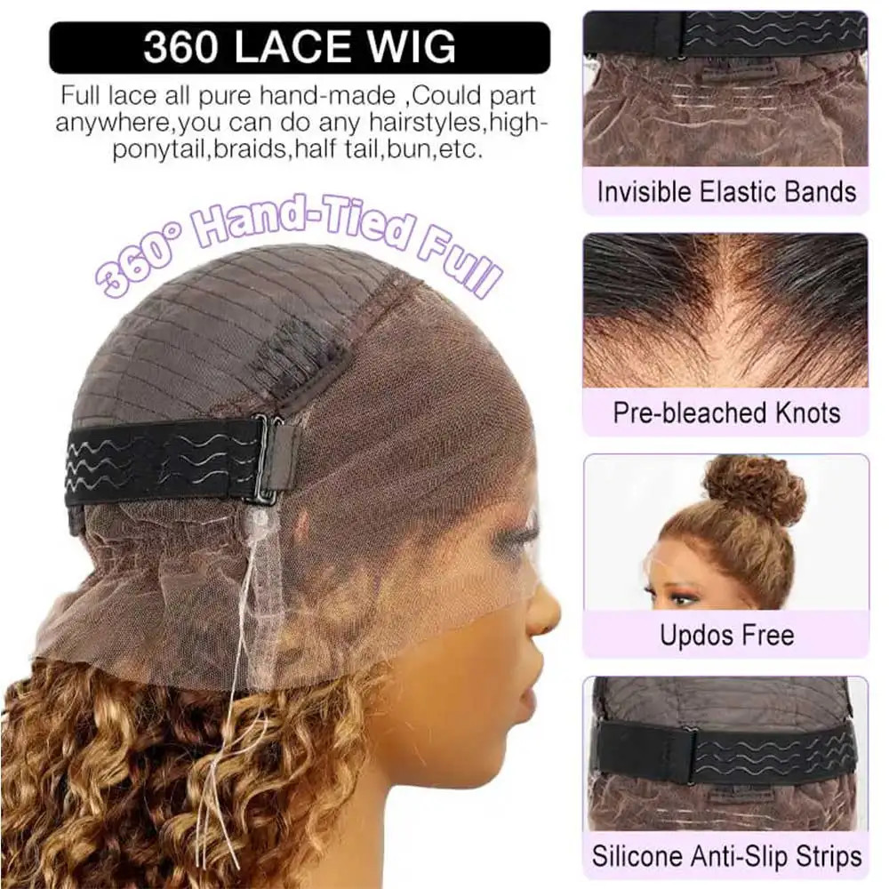 Invisible Strap Highlight Blonde 360 Full Hd Lace Front Wig Glueless Wig Curly