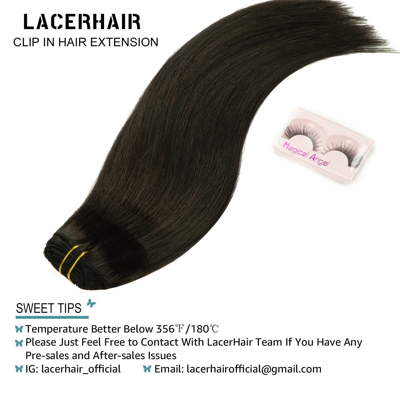 Lacer Hair Extensions Clip in Human Hair Natural Black #1B 120g 7pcs Per Set