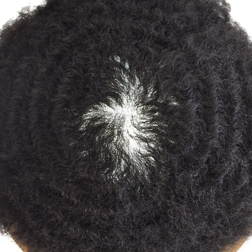 Hair Units for Black Men Full PU Thin Skin Afro Curly Toupee Hairpiece