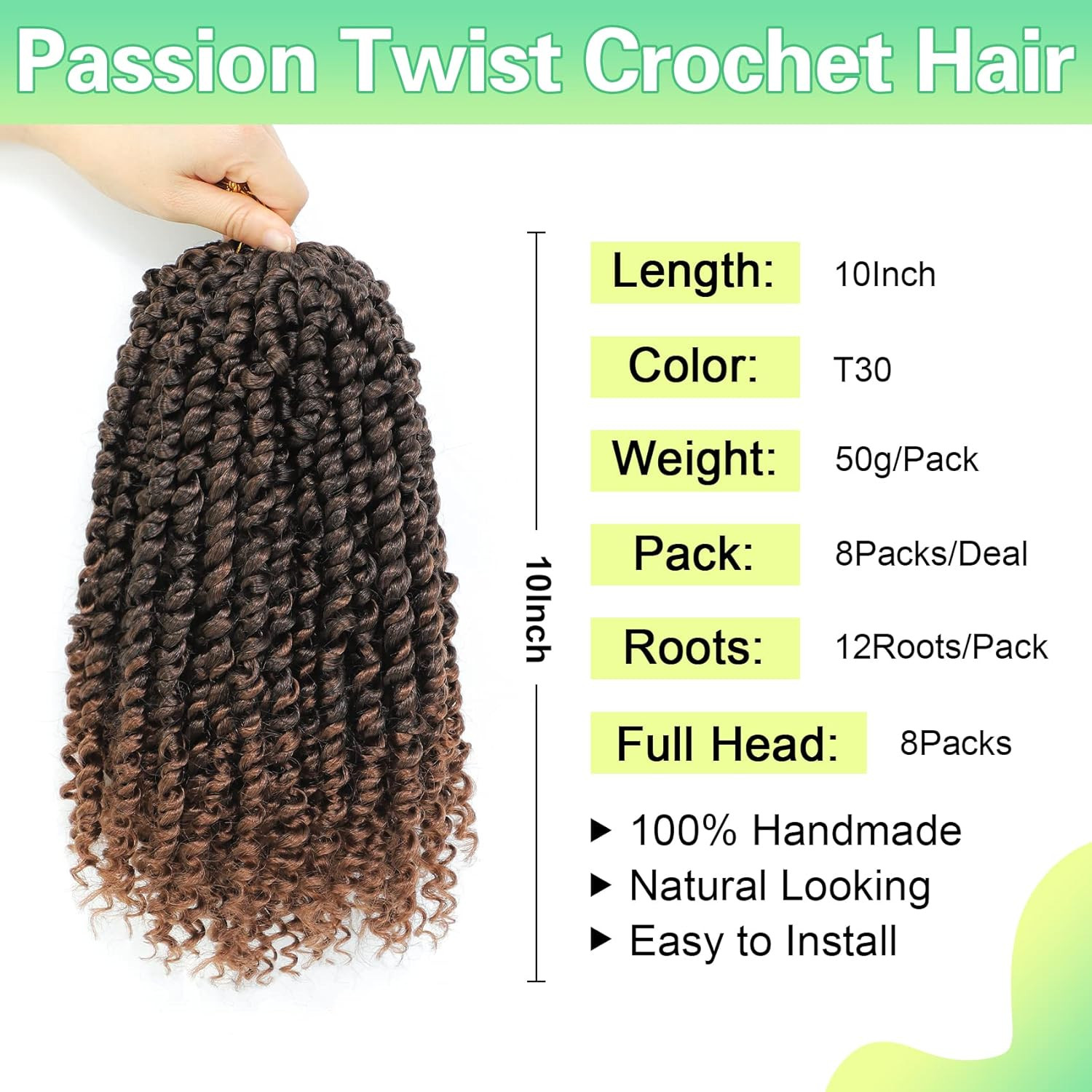 Passion Twist Crochet Hair 10Inch Passion Twist Hair 8 Packs Pre Looped Short Pa