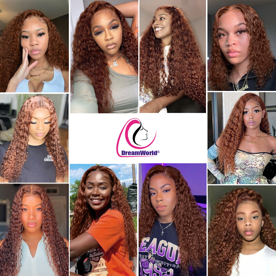 13×4 Water Wave Lace Front Human Hair Wigs Deep Curly Short Bob Wig Brown 130%