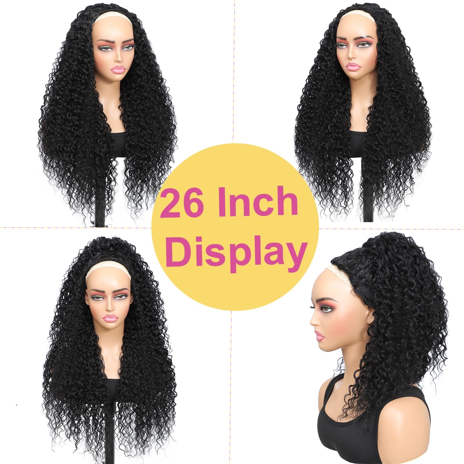 Long Burmese Curly Half Wigs for Black Women, 3 in 1 Glueless Wear and Go Protei