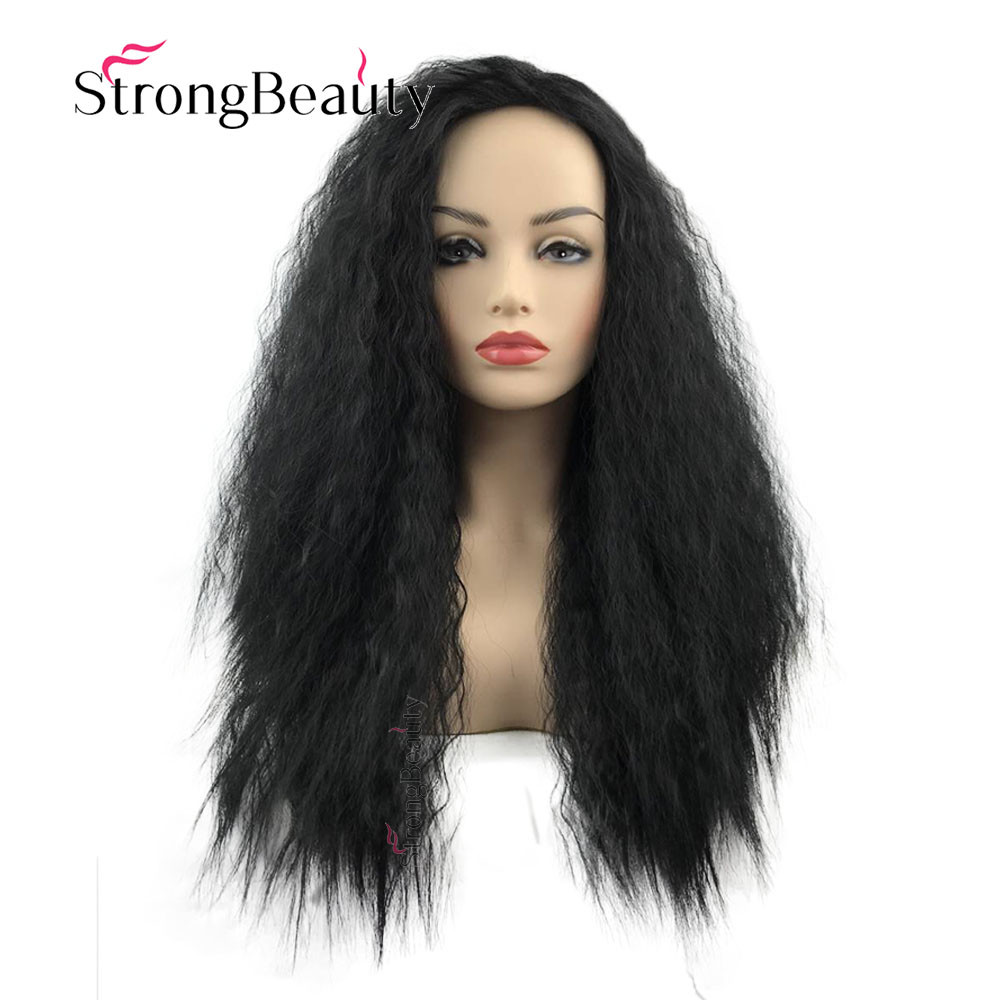 Synthetic Wig Kinky Curly Straight Hair Yaki Afro Fluffy Wigs For Black Women