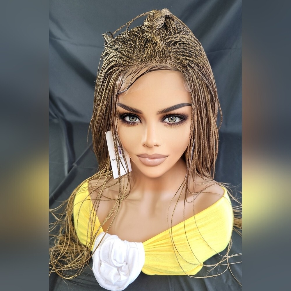 Braided Wig Full Lace Glueless 22″ Micro Braids #27 Ash Blonde Handmade NWT
