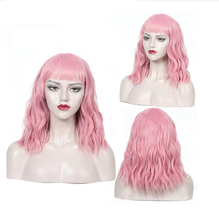 Women Short Wavy Bob Human Hair Rose Net Wig Glueless Wigs PF4